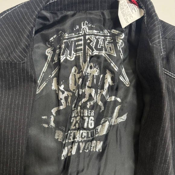 Energie Years Size 10 Black Pinstripe Blazer Jacket Silver Lined Club New York - Picture 3 of 9